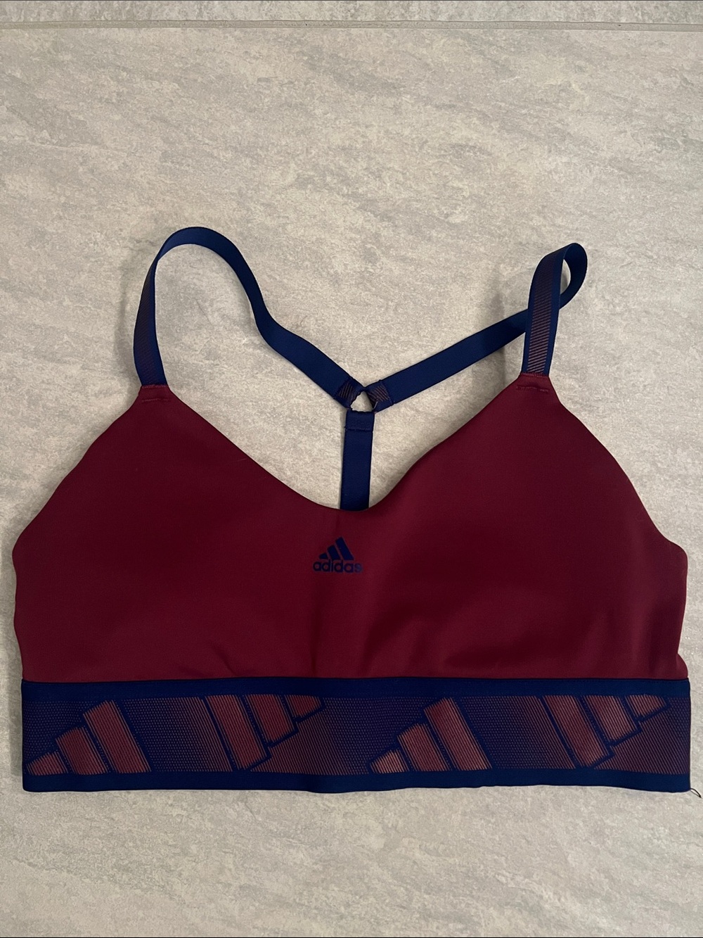 adidas Burgundy Sports Bra with Navy Trim